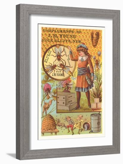 Victorian Girl with Bees and Hives-null-Framed Art Print