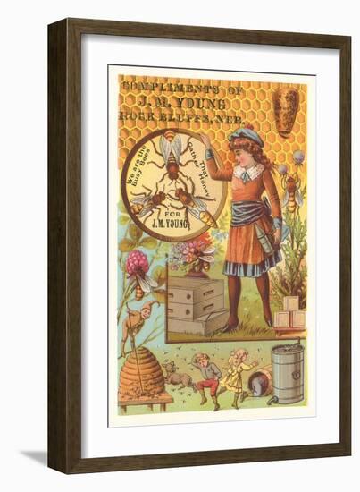 Victorian Girl with Bees and Hives-null-Framed Art Print