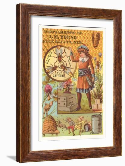 Victorian Girl with Bees and Hives-null-Framed Art Print