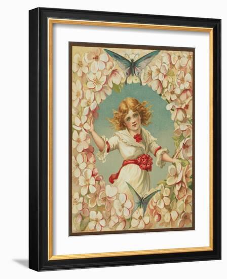 Victorian Illustration of Girl Surrounded by Flowers-null-Framed Giclee Print