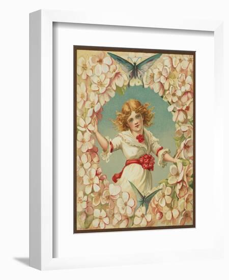 Victorian Illustration of Girl Surrounded by Flowers-null-Framed Giclee Print