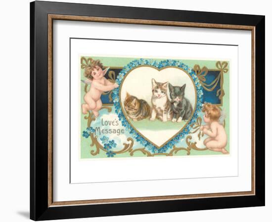Victorian Kittens and Cupids, Love's Message-null-Framed Art Print