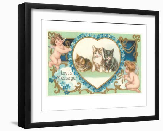 Victorian Kittens and Cupids, Love's Message-null-Framed Art Print