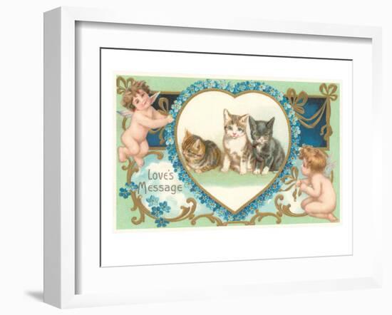 Victorian Kittens and Cupids, Love's Message-null-Framed Art Print