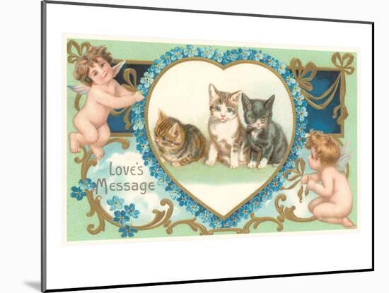 Victorian Kittens and Cupids, Love's Message-null-Mounted Art Print