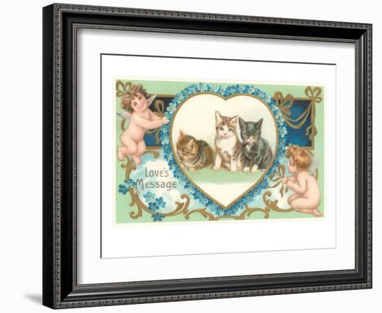 Victorian Kittens and Cupids, Love's Message-null-Framed Art Print