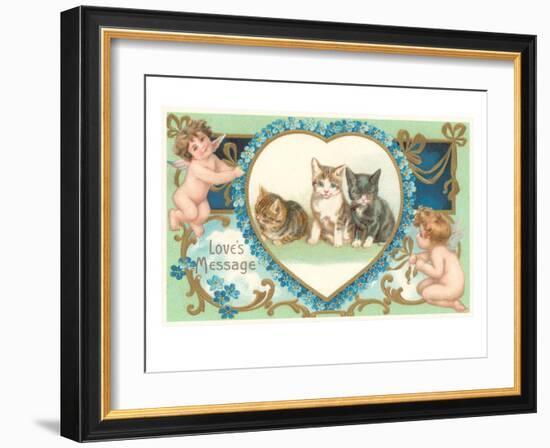 Victorian Kittens and Cupids, Love's Message-null-Framed Art Print