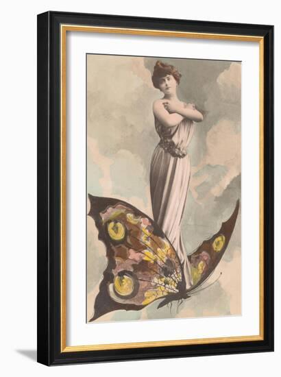 Victorian Lady Standing on Butterfly-null-Framed Art Print