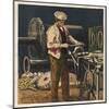 Victorian Metalworker Machining a Part in His Workshop-null-Mounted Art Print