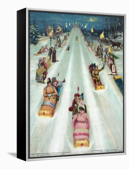 Victorian Poster of Night Sledding, 1887-null-Framed Premier Image Canvas