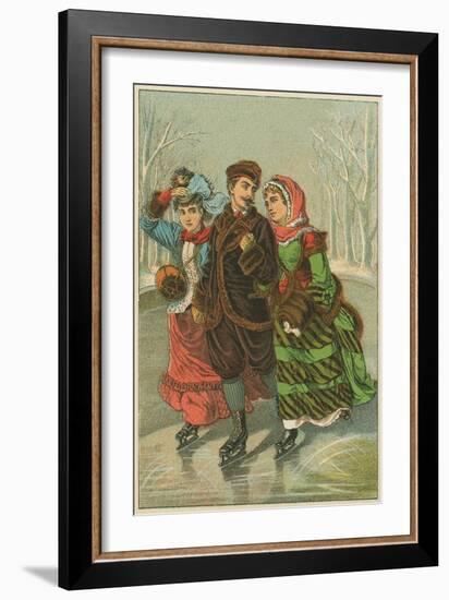 Victorian Print of Three People Ice Skating-null-Framed Giclee Print