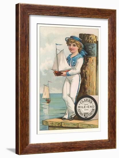 Victorian Sailor Boy with Toy Boat-null-Framed Art Print