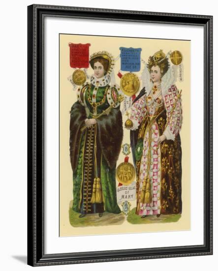 Victorian Scrap: Queen Mary I, Queen Elizabeth I-English School-Framed Giclee Print