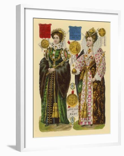 Victorian Scrap: Queen Mary I, Queen Elizabeth I-English School-Framed Giclee Print