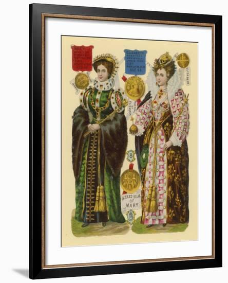 Victorian Scrap: Queen Mary I, Queen Elizabeth I-English School-Framed Giclee Print
