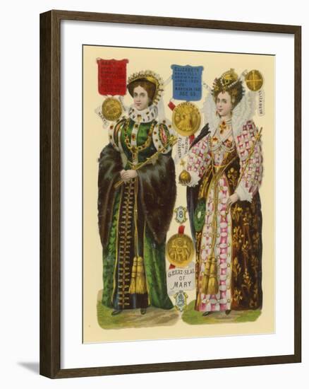 Victorian Scrap: Queen Mary I, Queen Elizabeth I-English School-Framed Giclee Print