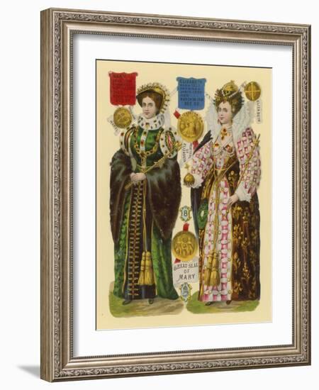 Victorian Scrap: Queen Mary I, Queen Elizabeth I-English School-Framed Giclee Print