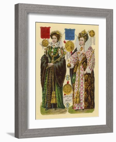 Victorian Scrap: Queen Mary I, Queen Elizabeth I-English School-Framed Giclee Print