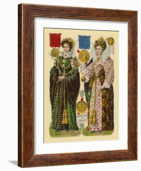 Victorian Scrap: Queen Mary I, Queen Elizabeth I-English School-Framed Giclee Print