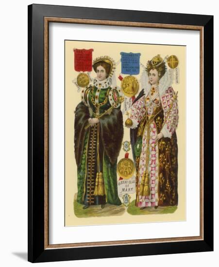 Victorian Scrap: Queen Mary I, Queen Elizabeth I-English School-Framed Giclee Print