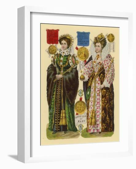 Victorian Scrap: Queen Mary I, Queen Elizabeth I-English School-Framed Giclee Print