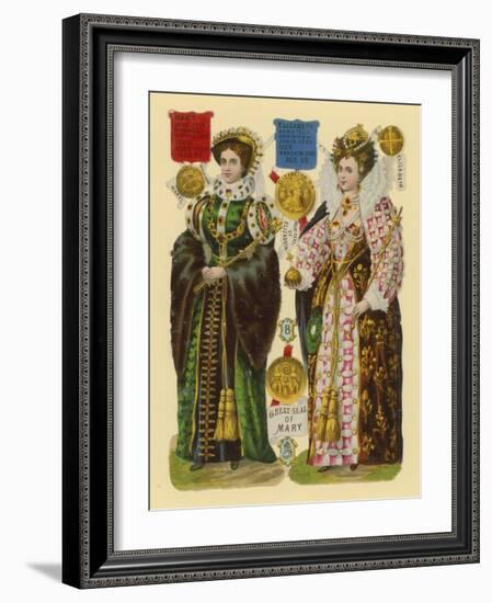 Victorian Scrap: Queen Mary I, Queen Elizabeth I-English School-Framed Giclee Print