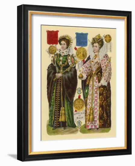 Victorian Scrap: Queen Mary I, Queen Elizabeth I-English School-Framed Giclee Print