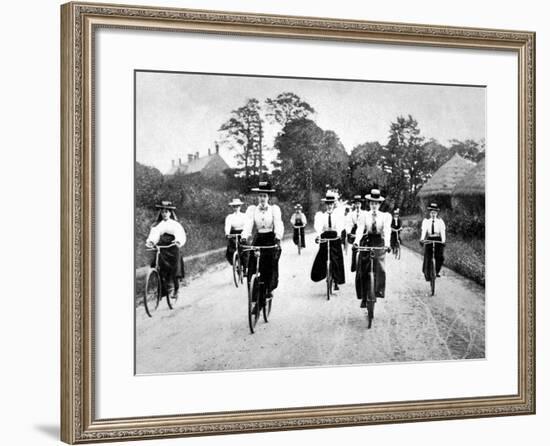 Victorian Women Cyclists Descending a Hill, 1898-null-Framed Photographic Print