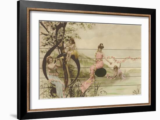 Victorians Seated on Musical Staff and Clef-null-Framed Art Print