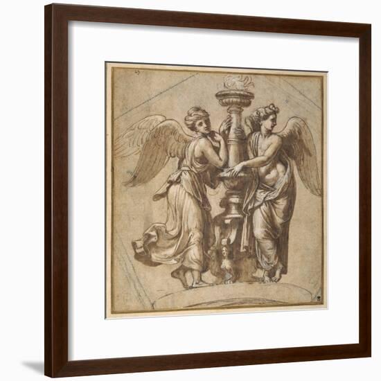 Victories Embracing a Candelabrum-Giovanni Francesco Penni-Framed Giclee Print