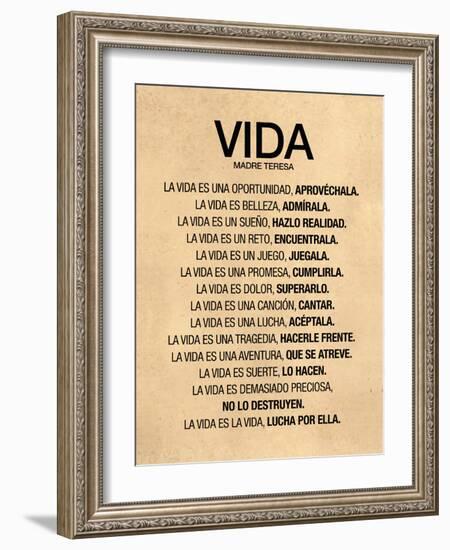 Vida por Madre Teresa Poema-null-Framed Premium Giclee Print