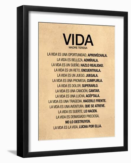 Vida por Madre Teresa Poema-null-Framed Premium Giclee Print
