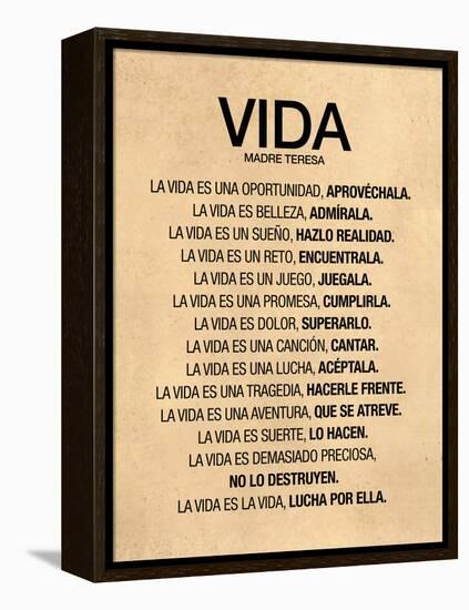 Vida por Madre Teresa Poema-null-Framed Stretched Canvas