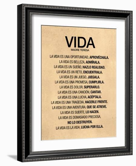 Vida por Madre Teresa Poema-null-Framed Art Print