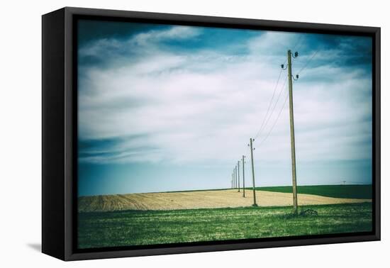 Vielbrunn, Hesse, Germany, Old Power Supply Lines Above Fields-Bernd Wittelsbach-Framed Premier Image Canvas