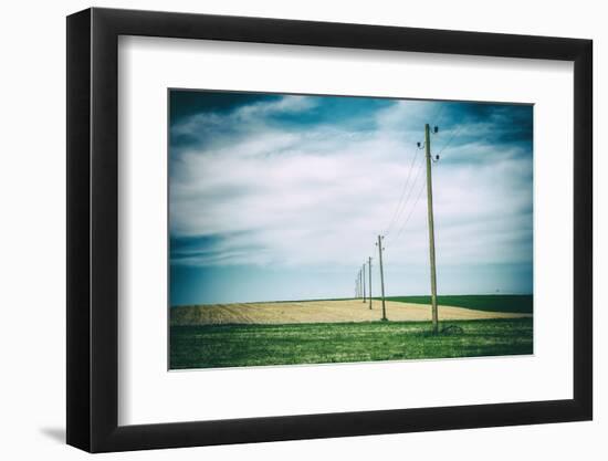 Vielbrunn, Hesse, Germany, Old Power Supply Lines Above Fields-Bernd Wittelsbach-Framed Photographic Print