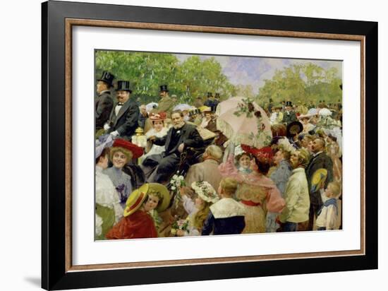 Vienna Lord Mayor Karl Lueger riding in his coach during the flower-corso in the Vienna Prater1904-Wilhelm Gause-Framed Giclee Print