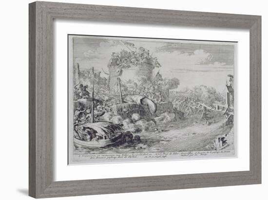 Vienna Print Cycle, Conquering Tabor Island on the Outskirts of Leopoldstadt, 1683 (Engraving)-Romeyn De Hooghe-Framed Giclee Print