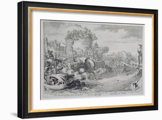 Vienna Print Cycle, Conquering Tabor Island on the Outskirts of Leopoldstadt, 1683 (Engraving)-Romeyn De Hooghe-Framed Giclee Print