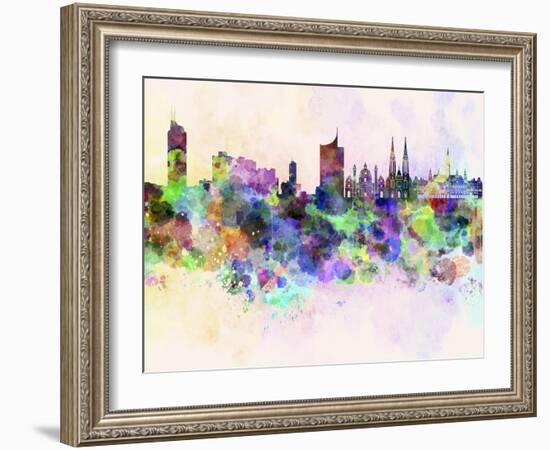 Vienna Skyline in Watercolor Background-paulrommer-Framed Art Print