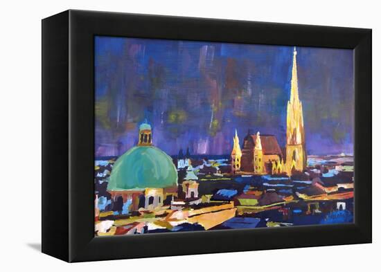 Vienna Skyline with St Stephan at Night-Markus Bleichner-Framed Stretched Canvas