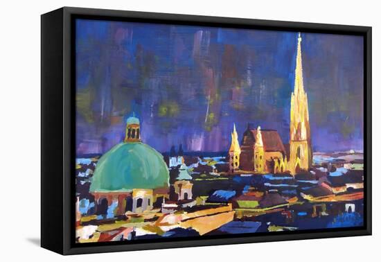 Vienna Skyline with St Stephan at Night-Markus Bleichner-Framed Stretched Canvas