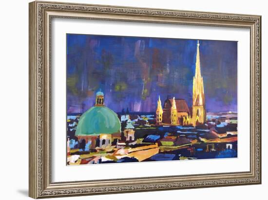 Vienna Skyline with St Stephan at Night-Markus Bleichner-Framed Art Print