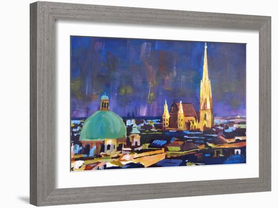 Vienna Skyline with St Stephan at Night-Markus Bleichner-Framed Art Print