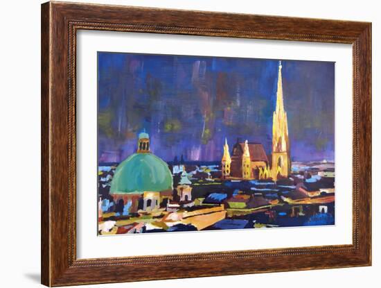 Vienna Skyline with St Stephan at Night-Markus Bleichner-Framed Art Print