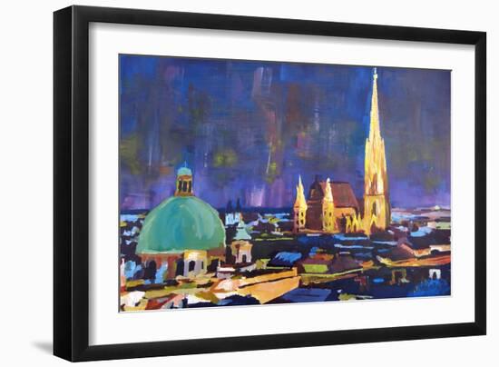 Vienna Skyline with St Stephan at Night-Markus Bleichner-Framed Art Print