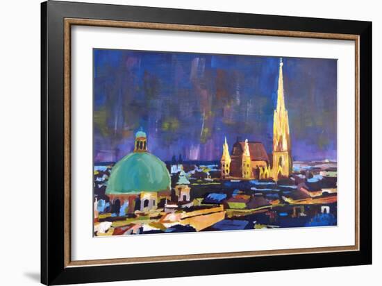 Vienna Skyline with St Stephan at Night-Markus Bleichner-Framed Art Print