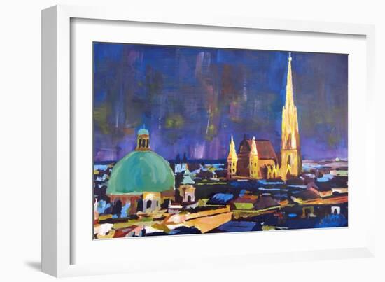 Vienna Skyline with St Stephan at Night-Markus Bleichner-Framed Art Print