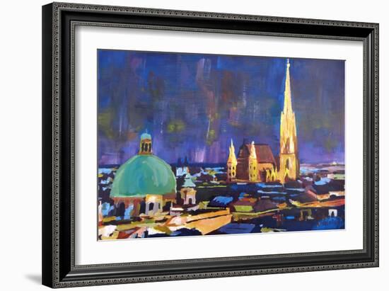 Vienna Skyline with St Stephan at Night-Markus Bleichner-Framed Art Print