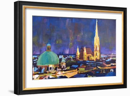 Vienna Skyline with St Stephan at Night-Markus Bleichner-Framed Art Print